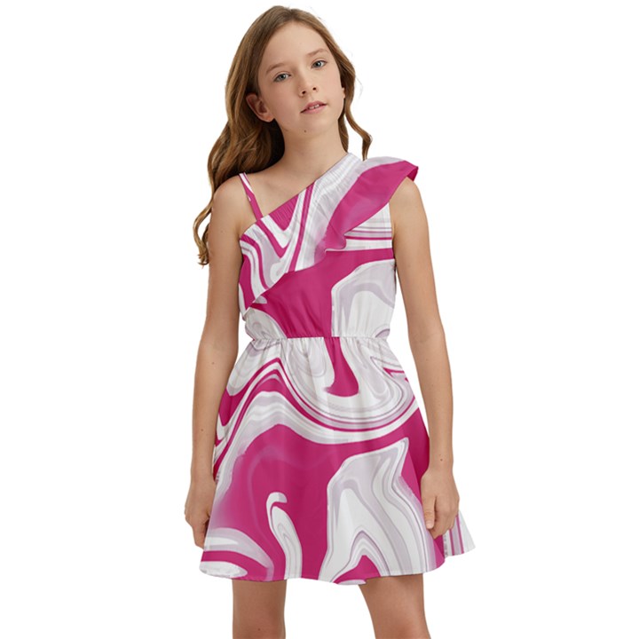 Pink Marble T- Shirt Pink Red Elegante Liquid Marble Fluid Art Design Style  T- Shirt Kids  One Shoulder Party Dress