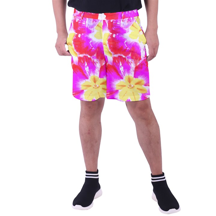 Pink T- Shirt Pink, Red Flowers Men s Pocket Shorts