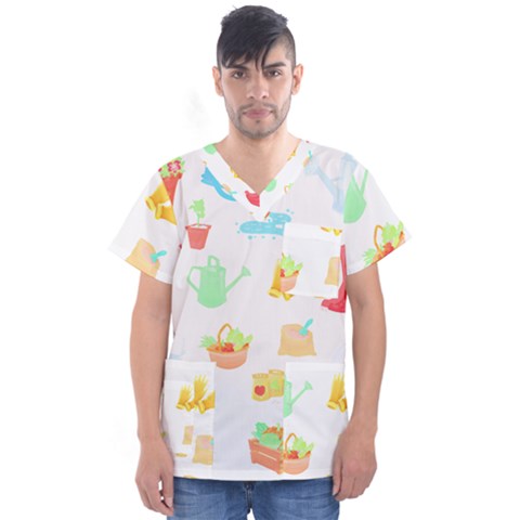 Plants T- Shirt Gardening Pattern Garden Tools Plants Lover T- Shirt Men s V-neck Scrub Top by maxcute