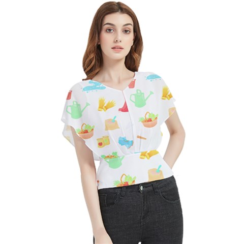 Plants T- Shirt Gardening Pattern Garden Tools Plants Lover T- Shirt Butterfly Chiffon Blouse by maxcute