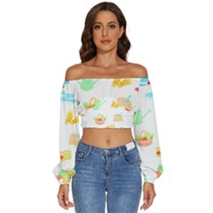 Plants T- Shirt Gardening Pattern Garden Tools Plants Lover T- Shirt Long Sleeve Crinkled Weave Crop Top