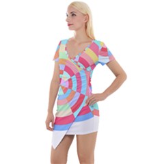 Pop Art T- Shirt Pop Art Color Wheel T- Shirt Short Sleeve Asymmetric Mini Dress by maxcute