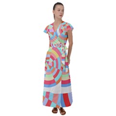 Pop Art T- Shirt Pop Art Color Wheel T- Shirt Flutter Sleeve Maxi Dress by maxcute