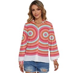 Pop Art T- Shirt Pop Mod Circles #3 T- Shirt Women s Long Sleeve Button Down Shirt