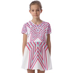 Pop Art T- Shirt Retro Star Kids  Short Sleeve Pinafore Style Dress