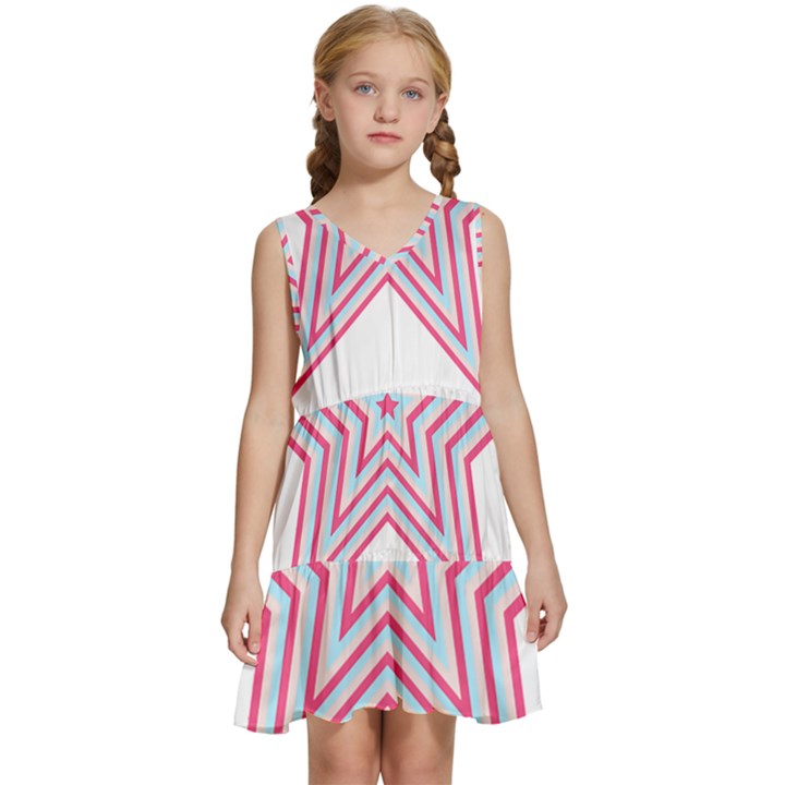 Pop Art T- Shirt Retro Star Kids  Sleeveless Tiered Mini Dress