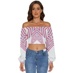 Pop Art T- Shirt Retro Star Long Sleeve Crinkled Weave Crop Top