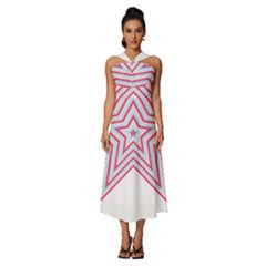 Pop Art T- Shirt Retro Star Sleeveless Cross Front Cocktail Midi Chiffon Dress