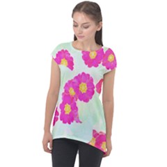 Primrose T- Shirt Pink Primula Primrose Flower Design T- Shirt Cap Sleeve High Low Top by maxcute