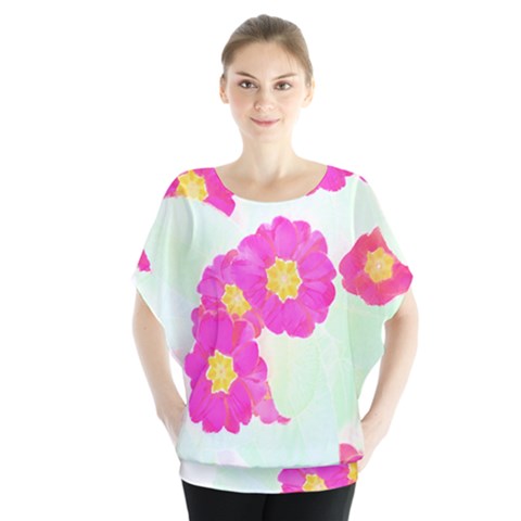 Primrose T- Shirt Pink Primula Primrose Flower Design T- Shirt Batwing Chiffon Blouse by maxcute