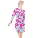 Primrose T- Shirt Pink Primula Primrose Flower Design T- Shirt Button Long Sleeve Dress View1