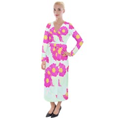 Primrose T- Shirt Pink Primula Primrose Flower Design T- Shirt Velvet Maxi Wrap Dress by maxcute