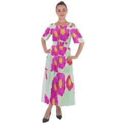 Primrose T- Shirt Pink Primula Primrose Flower Design T- Shirt Shoulder Straps Boho Maxi Dress 