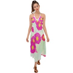 Primrose T- Shirt Pink Primula Primrose Flower Design T- Shirt Halter Tie Back Dress  by maxcute