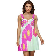 Primrose T- Shirt Pink Primula Primrose Flower Design T- Shirt Ruffle Strap Babydoll Chiffon Dress