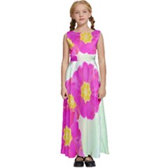 Primrose T- Shirt Pink Primula Primrose Flower Design T- Shirt Kids  Satin Sleeveless Maxi Dress by maxcute