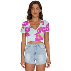 Primrose T- Shirt Pink Primula Primrose Flower Design T- Shirt V-neck Crop Top