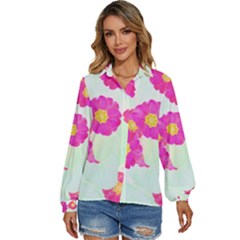 Primrose T- Shirt Pink Primula Primrose Flower Design T- Shirt Women s Long Sleeve Button Down Shirt