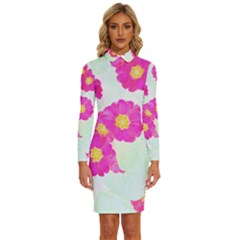 Primrose T- Shirt Pink Primula Primrose Flower Design T- Shirt Long Sleeve Shirt Collar Bodycon Dress