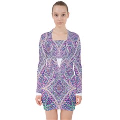 Psychedelic Pattern T- Shirt Psychedelic Pastel Fractal All Over Pattern T- Shirt V-neck Bodycon Long Sleeve Dress by maxcute