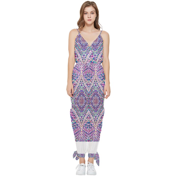 Psychedelic Pattern T- Shirt Psychedelic Pastel Fractal All Over Pattern T- Shirt Sleeveless Tie Ankle Chiffon Jumpsuit