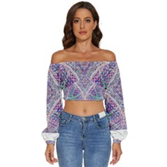 Psychedelic Pattern T- Shirt Psychedelic Pastel Fractal All Over Pattern T- Shirt Long Sleeve Crinkled Weave Crop Top