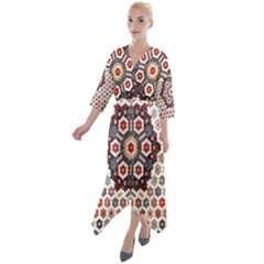 Quilt T- Shirt Early American Quilt T- Shirt Quarter Sleeve Wrap Front Maxi Dress by maxcute