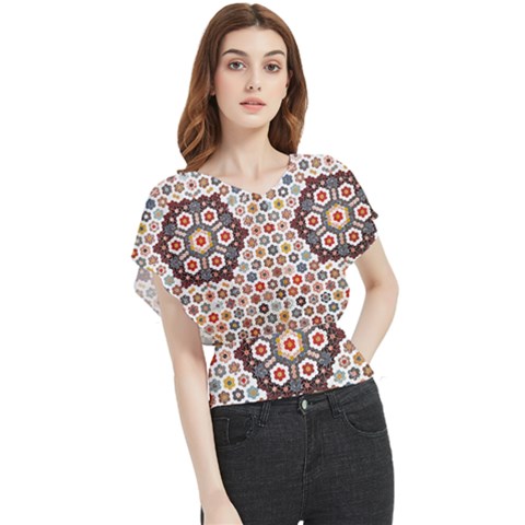 Quilt T- Shirt Early American Quilt T- Shirt Butterfly Chiffon Blouse by maxcute