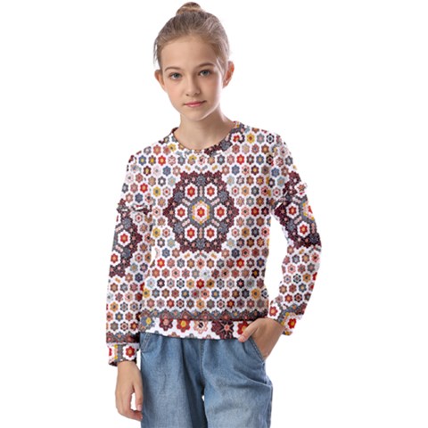 Quilt T- Shirt Early American Quilt T- Shirt Kids  Long Sleeve Tee With Frill  by maxcute