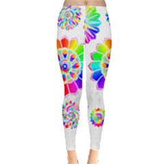 Rainbow Flowers T- Shirt Rainbow Psychedelic Floral Power Pattern T- Shirt Leggings  by maxcute