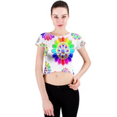 Rainbow Flowers T- Shirt Rainbow Psychedelic Floral Power Pattern T- Shirt Crew Neck Crop Top by maxcute