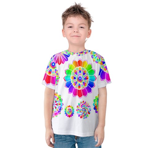 Rainbow Flowers T- Shirt Rainbow Psychedelic Floral Power Pattern T- Shirt Kids  Cotton Tee by maxcute