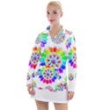 Rainbow Flowers T- Shirt Rainbow Psychedelic Floral Power Pattern T- Shirt Women s Long Sleeve Casual Dress View1