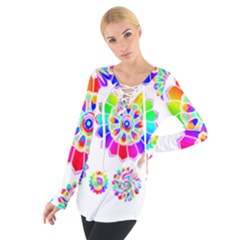 Rainbow Flowers T- Shirt Rainbow Psychedelic Floral Power Pattern T- Shirt Tie Up Tee by maxcute