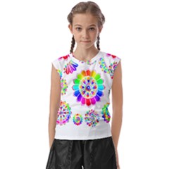 Rainbow Flowers T- Shirt Rainbow Psychedelic Floral Power Pattern T- Shirt Kids  Raglan Cap Sleeve Tee by maxcute