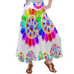 Rainbow Flowers T- Shirt Rainbow Psychedelic Floral Power Pattern T- Shirt Satin Palazzo Pants by maxcute