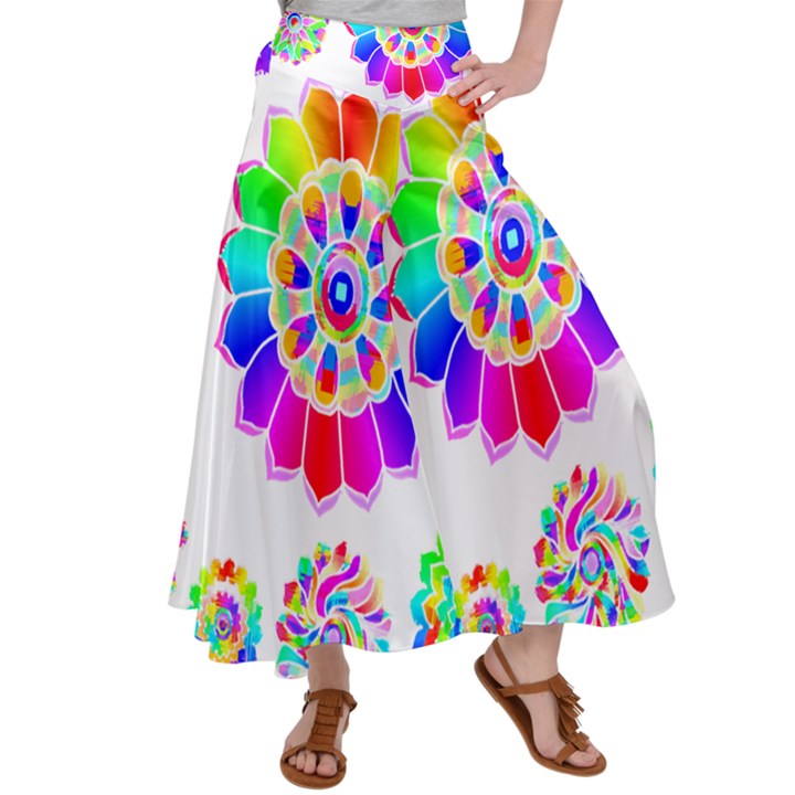 Rainbow Flowers T- Shirt Rainbow Psychedelic Floral Power Pattern T- Shirt Satin Palazzo Pants