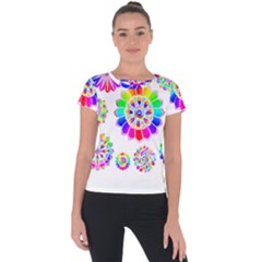 Rainbow Flowers T- Shirt Rainbow Psychedelic Floral Power Pattern T- Shirt Short Sleeve Sports Top  by maxcute