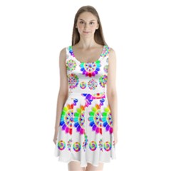 Rainbow Flowers T- Shirt Rainbow Psychedelic Floral Power Pattern T- Shirt Split Back Mini Dress  by maxcute