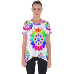 Rainbow Flowers T- Shirt Rainbow Psychedelic Floral Power Pattern T- Shirt Cut Out Side Drop Tee by maxcute