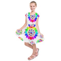 Rainbow Flowers T- Shirt Rainbow Psychedelic Floral Power Pattern T- Shirt Kids  Short Sleeve Dress by maxcute