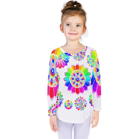 Rainbow Flowers T- Shirt Rainbow Psychedelic Floral Power Pattern T- Shirt Kids  Long Sleeve Tee by maxcute