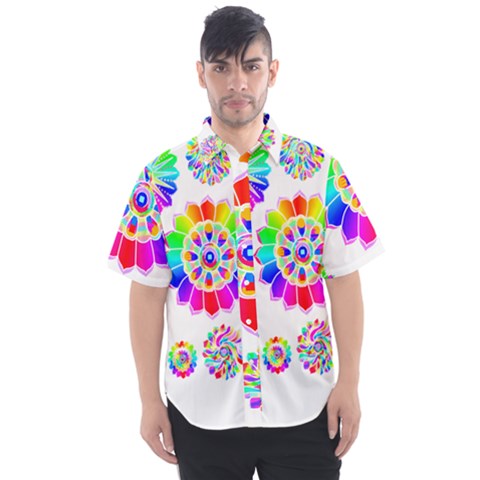 Rainbow Flowers T- Shirt Rainbow Psychedelic Floral Power Pattern T- Shirt Men s Short Sleeve Shirt by maxcute