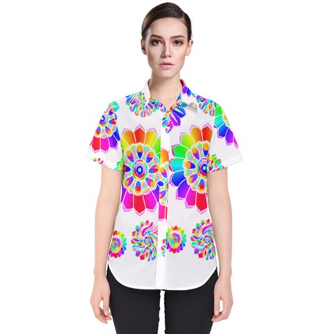 Rainbow Flowers T- Shirt Rainbow Psychedelic Floral Power Pattern T- Shirt Women s Short Sleeve Shirt by maxcute