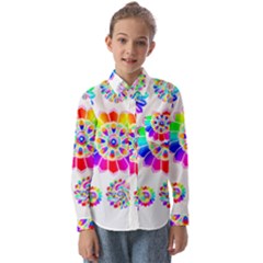 Rainbow Flowers T- Shirt Rainbow Psychedelic Floral Power Pattern T- Shirt Kids  Long Sleeve Shirt by maxcute