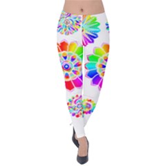 Rainbow Flowers T- Shirt Rainbow Psychedelic Floral Power Pattern T- Shirt Velvet Leggings by maxcute