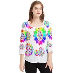 Rainbow Flowers T- Shirt Rainbow Psychedelic Floral Power Pattern T- Shirt Chiffon Quarter Sleeve Blouse by maxcute