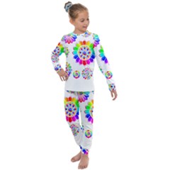 Rainbow Flowers T- Shirt Rainbow Psychedelic Floral Power Pattern T- Shirt Kids  Long Sleeve Set  by maxcute