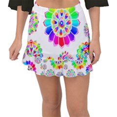 Rainbow Flowers T- Shirt Rainbow Psychedelic Floral Power Pattern T- Shirt Fishtail Mini Chiffon Skirt by maxcute