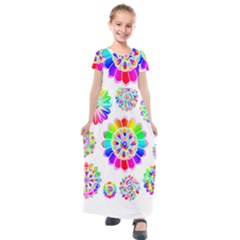 Rainbow Flowers T- Shirt Rainbow Psychedelic Floral Power Pattern T- Shirt Kids  Short Sleeve Maxi Dress by maxcute